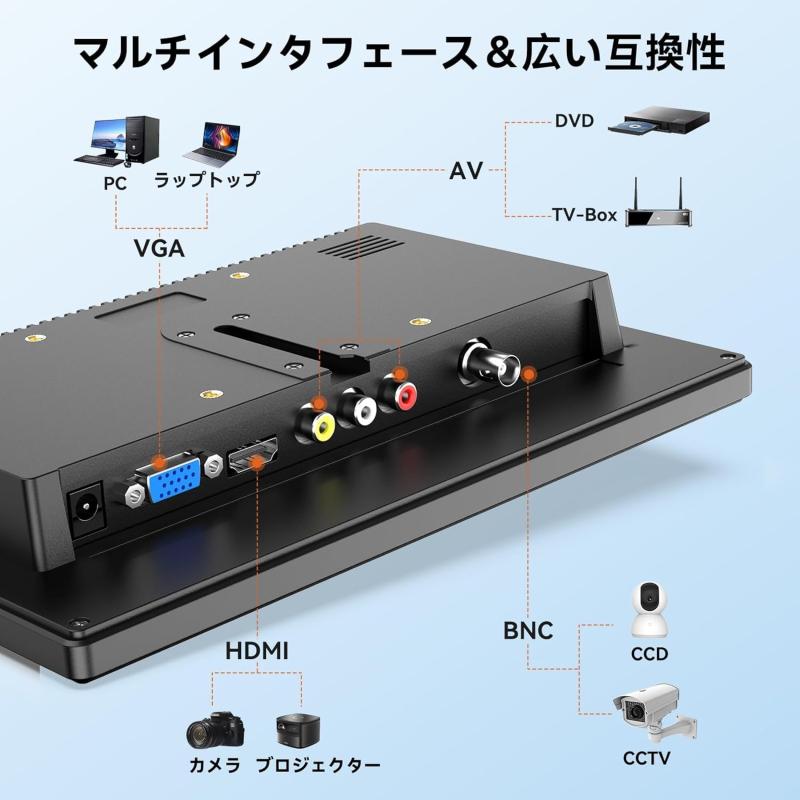 10.1インチモニター 小型 ディスプレイ 液晶ディスプレイ モニター/HDMI VGA AV BNC USB ポート/ 1024x 600/ 16:9 VESAマウント/スピーカー内蔵/リモコン CCTV防犯カメラ DVR PC ゲーム機用 日本語対応 boardermkt-10011028 ボーダーマーケット サンプル画像3