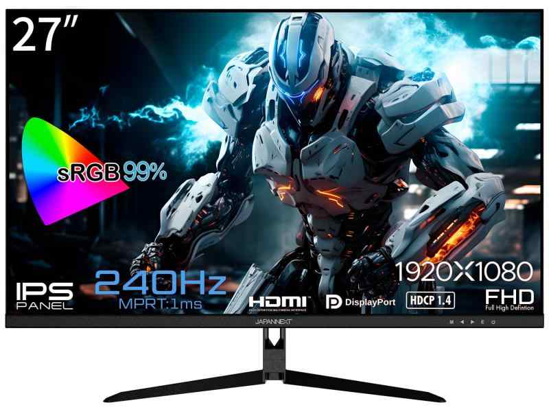 【Amazon.co.jp】 JAPANNEXT 27インチ ゲーミングモニター 240Hz 1ms フルHD 1920x1080解像度 IPS パネル ディスプレイ (HDMI/DisplayPort/VESA対応/ブルーライトカット / 視野角178