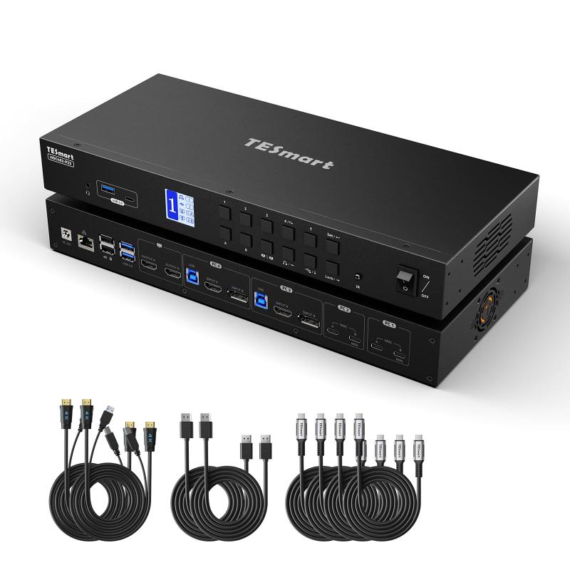 TESmart KVMスイッチ 4入力 (USB-C HDMI+DP) MST対応 デュアルモニター KVM切替器 4K@60Hz USB3.0