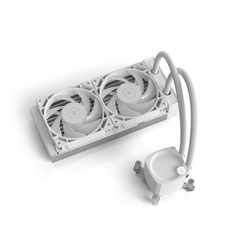 EKWB EK-Nucleus AIO CR240 Lux D-RGB - White オールインワン 簡易水冷 CPUクーラー FPTファン付き 120mmファン 最新のIntel &amp; AMD CPUに対応 水冷コンピュータパーツ汎用性-すべてのEK-Nucleus AIOにはユニバーサル互換のCPUウォーターブロックが付いており、最新のインテルおよびAMDのすべてのCPUソケット (LGA 1700およびAM5) に適合します。 付属のマニュアルと取り付け機構のおかげで、取り付けプロセスは非常に簡単です。 この製品は、スリムな240mmラジエーターを1つ取り付けるのに十分なスペースを必要とし、現代のほぼすべてのケースに対応しています。ADDRESSABLE RGB-完全にアドレス指定可能なRGB照明効果で、セットアップに合わせてオールインワンシステムをカスタマイズできます。 このクローズドループ液体CPUクーラーは、プラグアンドプレイソリューションで、ポンプ上部に扇形のD-RGB照明効果があり、完璧なRGB AIOの美しさを求めるすべての人に適しています。回転継手の位置が新しくなりました-AIO CR240 Whiteには、補強されたスリーブ付きのゴムチューブがあらかじめ取り付けられていますが、より細いねじが特徴です。 チューブとラジエーターの接続部分には、美しいブラックのラジエーターカバーが取り付けられています。これにより、すっきりとしたデザインになり、ファンが追加されたときにもすっきりとしたラインになっています。 反対側の回転継手の位置が改善され、隣り合って配置されるようになったため、EK-nucleus AIOは最も狭いスペースにも設置できるようになりました。回転可能なポンプトップ-上部にはクーラーを取り付ける方向に関係なくD-RGB EKバッジの向きを変えることができます。 向きは90 Degree 刻みで変更できるので、クーラーを逆さまに取り付けた場合は、180度回転させるとロゴが右側を上にして表示されます。 AIOを取り付けるのに必要な角度に関係なく、常にすっきりとした外観を保ちます。高静圧FPTファン-FPTシリーズのファンは、優れたラジエーター性能に重点を置きながら、多くの面で改良を加えているため、EK-Vardarファンの後継者となることを目指しています。 FPTファンは、空気がフレームの外に逃げないようにするフルフレーム設計を採用しているため、全体的に優れた静圧を実現できます。