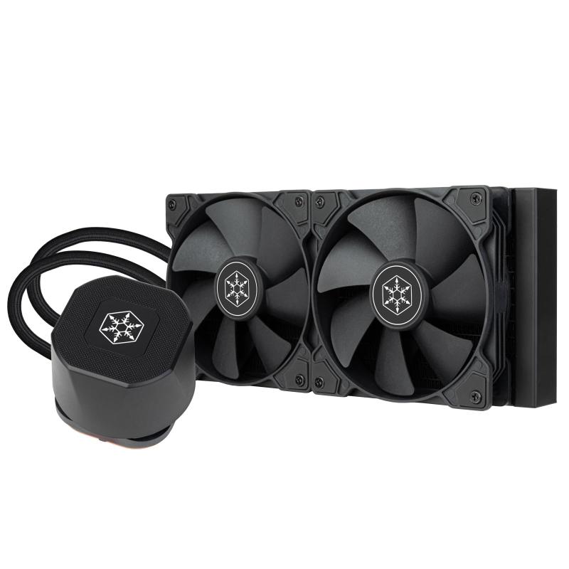 SilverStone 液冷ソリューション 水冷CPUクーラー SST-NP240B白色LEDインジケーター1個装備のオールブラック設計吸音パッド装備デュアルボールベアリングPWM ファン僅かに凸状の銅製ベースプレートがプロセッサとの接触を確保十分なエアフローと静圧を備えた、ラジエター最適化冷却ファン3相・6極モーター設計採用