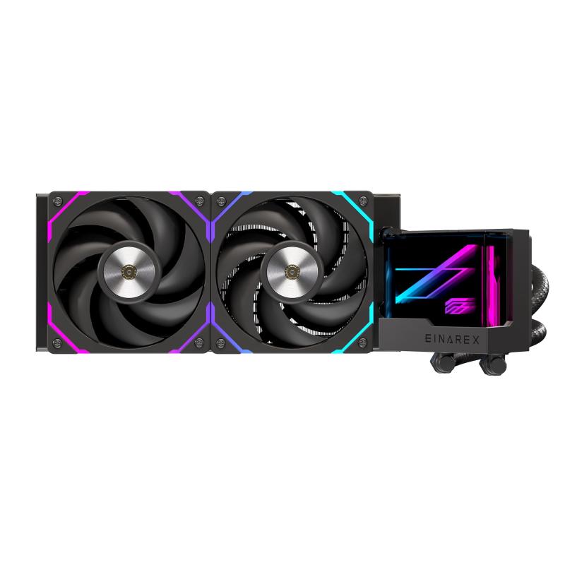 EINAREX エイナレックス VERTEX ARGB液冷CPUクーラー/ラジエーター搭載/高冷却/静音/AIO水冷クーラー/AMD AM5 / Intel Core Ultra対応 RGB LED オーバークロック向け製品3年完璧に設計された冷却性能 240mmラジエーター搭載の高性能AIO水冷CPUクーラー。 高性能ポンプを備えた純銅製コールドプレート採用し、2800RPMのポンプが効率的に熱を放出。 オーバークロックした高性能CPUにも最適。ARGBイルミネーション インフィニットミラー搭載により、無限反射の美しい光でPC内部を演出。追加購入なしでRGB演出を楽しめます。高性能FDBファン搭載 PWM制御のEX-12Aファン（流体動圧ベアリング）を2基装備。 最大74.22CFMの風量と4.42mmH₂Oの静圧を実現し、静音性を保ちながら優れた熱管理性能を発揮。幅広い互換性 AMD AM5 / Intel Core Ultraシリーズ対応。micro-ATXやmini-ITXケースにも適合可能で、コンパクトPCケースにも柔軟に設置可能。