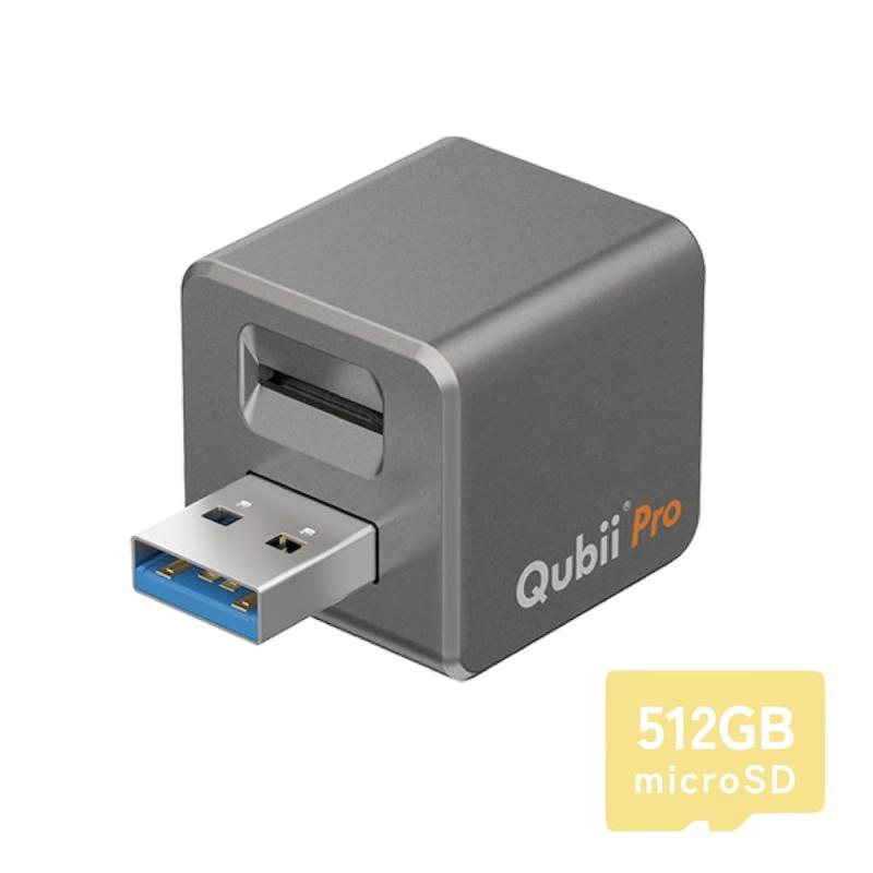 Maktar Qubii Pro (microSD 512GB付) 充電しながら自動バックアップ iphone usbメモリ ipad 容量不足解消 写真 動画 音楽 連絡先 SNS データ 移行 SDカードリーダー 機種変更【Qubii Proがあれば写真取り放題】寝る前にスマホ充電するだけでiPhoneの写真や動画を自動バックアップQubiiがあれば、iPhoneの容量不足には困らず、写真を気兼ねなく取り放題使いやすくて高速転送。簡単操作で手軽にiPhoneの写真をパソコンにデータ移行することも可能。【保存できるもの】写真、動画、音楽、連絡先、SNS（X、Facebookの画像など）、ファイルアプリのデータ【容量不足解消】USB3.1 転送スピードがアップPCいらずで空き容量を確保。カード入れ替えで自由に容量を増やせる各メーカーのmicroSDカードに対応します。（最大容量2TBまで）オフラインでバックアップするのでデータ漏洩の心配もありません。【MFi認証取得、2年、幅広い互換性】iPhone &amp; iPad iOS 14 以降 / SDカードリーダーとしても使用可能でMac OSとWindowsに対応。USBポートに挿して使用する際は、充電器としても使用できます。【無料＆使いやすい専用アプリ】バックアップしたデータは専用アプリ「Qubii Pro」で閲覧・管理。異なるスマホで共用可能で、データが混ざることなくスッキリ管理。他のアプリを起動しながらでも使用可能です。microSD 512GB付属