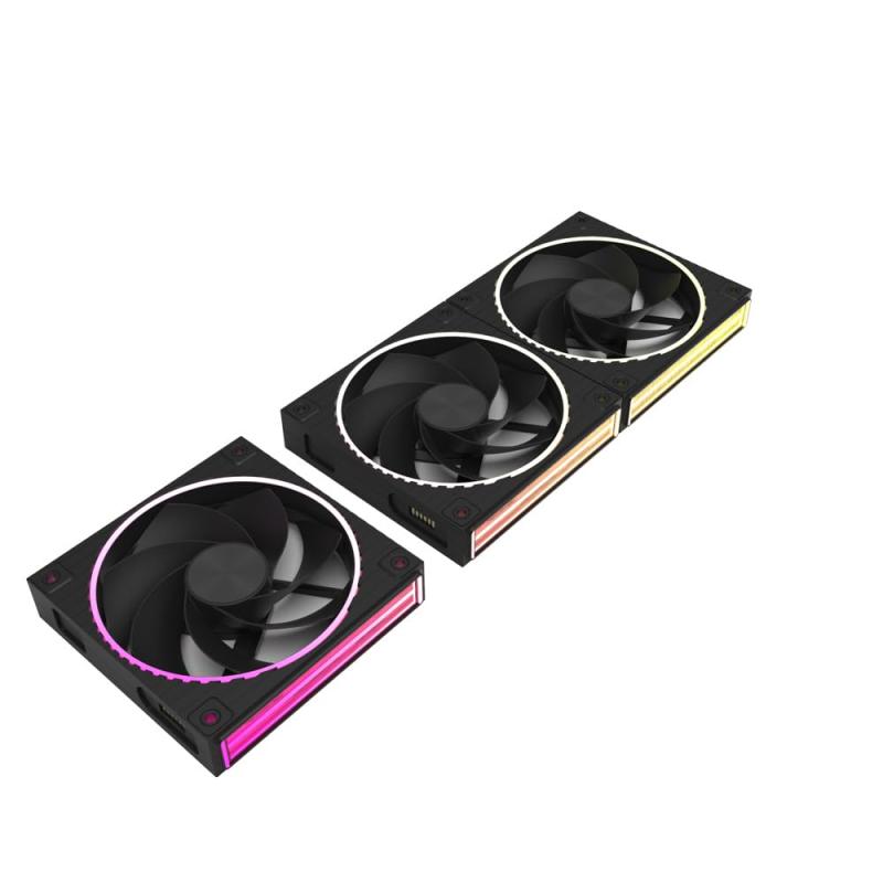 ZALMAN ZM-DF120R ZM-DF120 A3 BLACK WHITE PCケースファン 3個セットファン同士をマグネットとポゴピンで連結できる設計です。最後のファンから1本のケーブルでマザーボード等に接続するだけで完結するため、配線作業を大幅に簡略化できます。リバースブレードを採用し、シュラウドリング設計のブレードが空気の漏れや渦を防ぎ、振動を抑えながら効率的な冷却を実現します。フロントのLEDリングとサイドのインフィニティミラーを搭載 。マザーボードやARGBハブとの接続に対応し、システム全体を幻想的に彩ります 。8箇所の防振ラバーダンパーを装備し、振動やノイズを効果的に吸収します。PWM制御に対応しており、アイドル時から高負荷時まで最適な回転数に自動調整します 。優れた耐久性を誇る高性能ダブルボールベアリングを搭載し、長期間の連続稼働でも安定したパフォーマンスを発揮します。