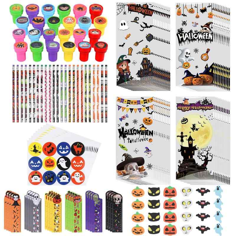 FINGOOO ハロウィン 景品 文房具 170点セット 鉛筆 消しゴム スタンプ ご褒美シール ブックマーク定規 筆記具 小物 雑貨 グッズ 小分け 縁日 お祭り イベント
