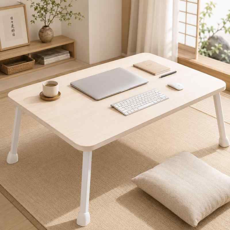 折りたたみテーブル ちゃぶ台 幅70cm*奥行40cm*高さ34cm 組み立て不要 パソコンデスク リモートワーク ミニテーブル 座卓 コンパクト タブレットスタンド ドリンクホルダー付き 持ち運び便利 boardermkt-10026099 ボーダーマーケット パッケージ画像