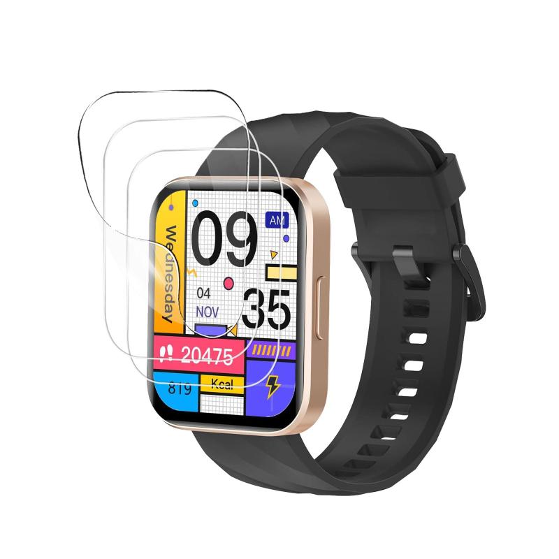 For RUIMEN スマートウォッチ フィルム 液晶保護フィルム 高い透明度 指紋防止 活動量計 Smart Watch 1.85インチ大画面 保護フィルム【3枚入り】