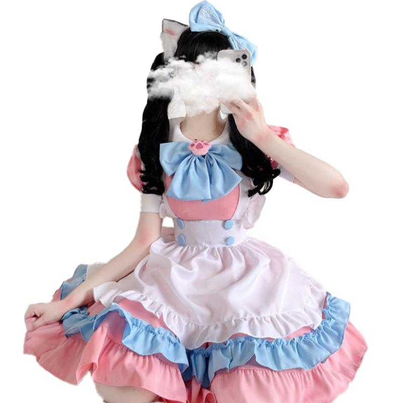 [RONGUI] メイド コスプレ ハロウィン 女装 メイド服 大きいサイズ アニメ 衣装 ピンク ロリータ ワンピース