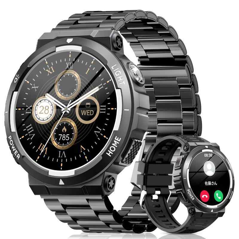 スマートウォッチ【2026新登場 軍用規格】1.53インチ大画面 Bluetooth通話 LINE/メッセージ通知 7-10日連続駆動 長持ちバッテリー 3ATM防水 外仕事 登山 耐衝撃 100種類運動モード GPS連動 300+文字盤 スマートウォッチ