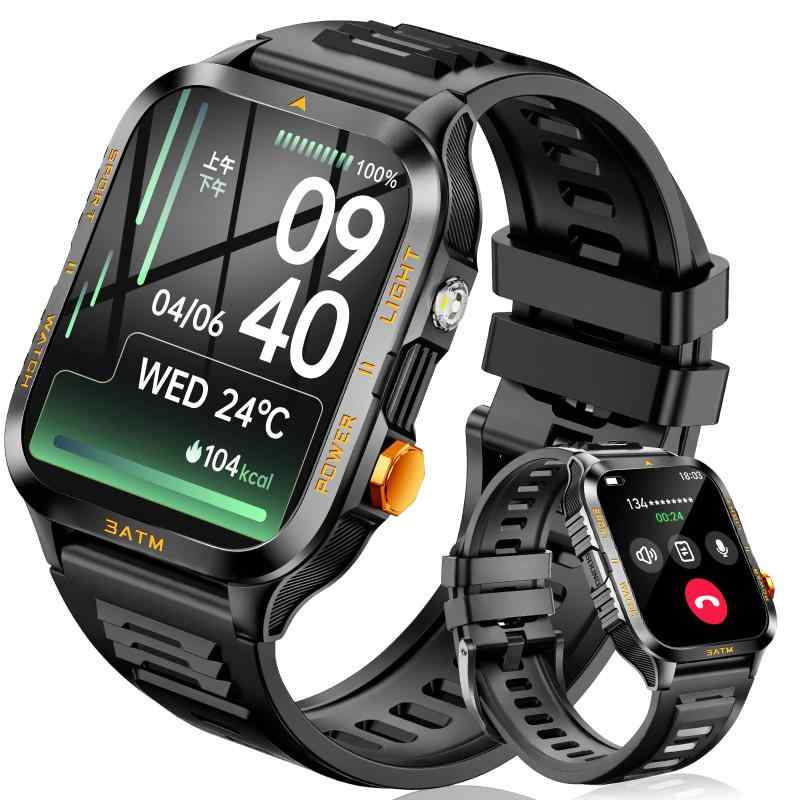 スマートウォッチ【最大30日間連続駆動】驚異の150日間待機 超ロングライフバッテリー 1.96インチ大画面 Bluetooth通話 LINE/メッセージ通知 3ATM防水 100+種類運動モード GPS運動記録 カメラ/音楽スマートウォッチ