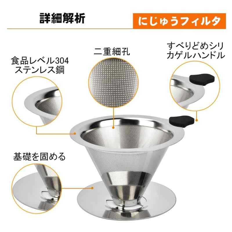 ボーダーマーケットのコーヒーフィルター コーヒードリッパー ステンレス製繰り返し使用可能な ベース付き 持ち手付き｜アングル2