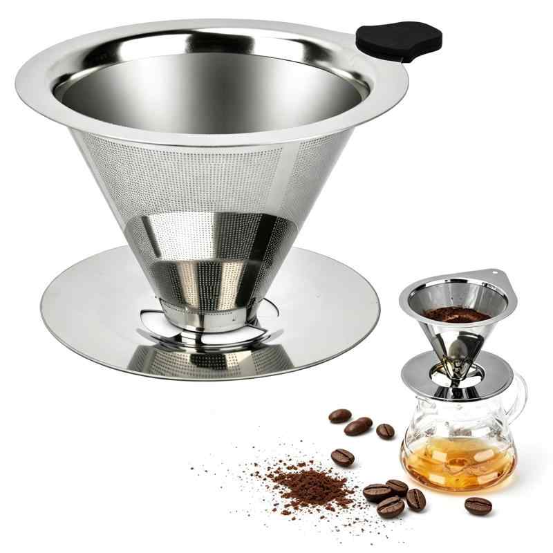 コーヒーフィルター コーヒードリッパー ステンレス製繰り返し使用可能な ベース付き 持ち手付き