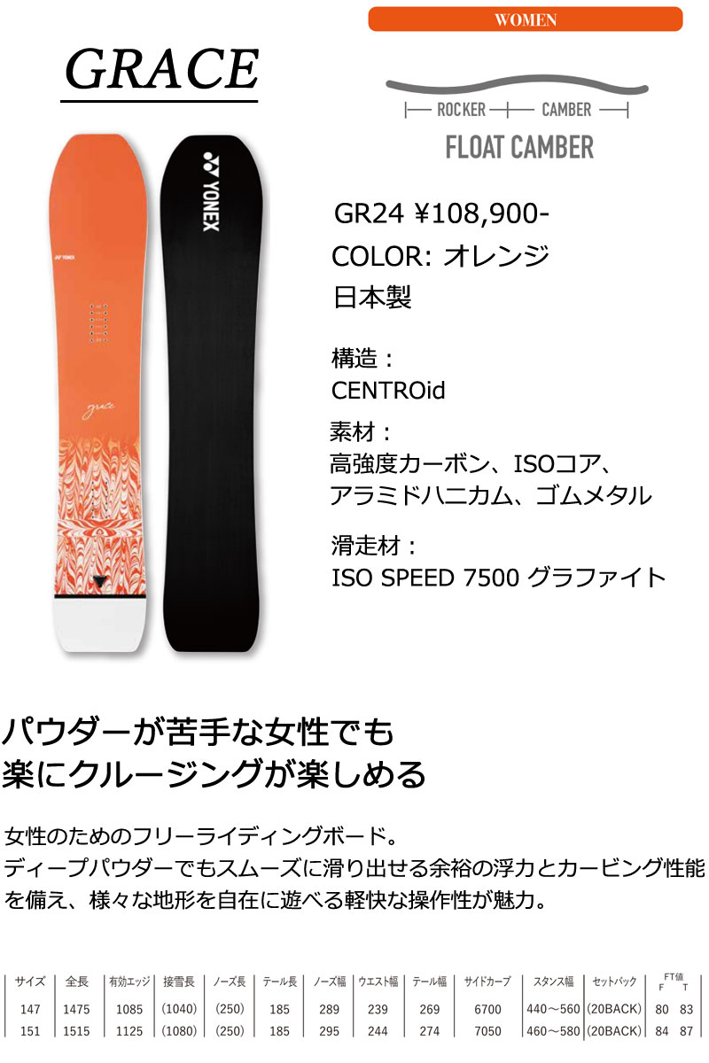 24-25 YONEX/ヨネックス GRACE グレース レディース スノーボード パウダー 板 2025 予約商品 2