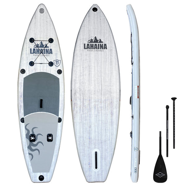 【セット】リーシュ付属 SUP サップ インフレータブルパドルボード ラハイナフィッシング / LAHAINA NEW FISHING 11' 釣り用SUP ホワイトウッド カーボンパドルセット スタンドアップパドルボード