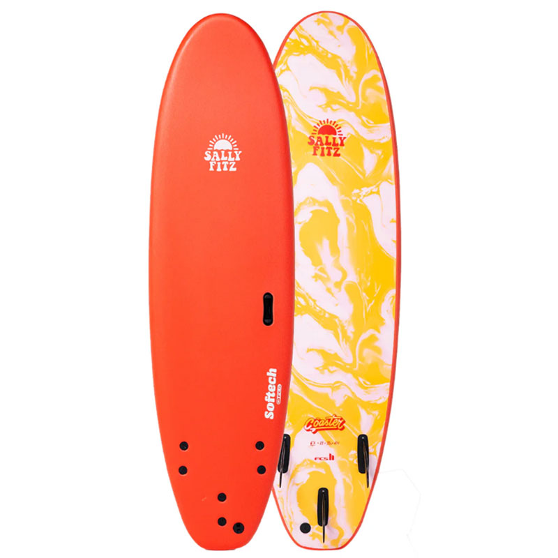 SOFTECH Sally Fitz Coaster 7'6 / ソフテック サリー フィッツ コースター 7'6 カラー PINK サイズ 7'6"x22 1/2”x3 7/16” （約228.6x57.2x8.7） CL値（浮力） 77L ストリンガー 2 商品説明 サーフィンの楽しさを体験したい女の子と女性のために特別にデザインされました。サリー・フィッツギボンズ シグネチャーモデルについてサリーのシグネチャーモデルは幅広で安定性が高く、パドリングが容易なため、初めて波に乗る初心者の方に最適です。持ち運びに便利なハンドル付き。「このボードは初心者でも楽しめるようにデザインし、初めての波乗りをサポートします。波が小さい日には上級者にも超楽しい選択肢になるでしょう」 ? サリー・フィッツギボンズフィン配置：トライフィン（3フィン）フィンシステム：FCSIIフォーム：EPSコア フィンシステム フィンシステムについてFCS II：FCS IIシステムでは、フィンを固定するためのネジや工具が一切不要です。フィンの先端をプラグに差し込み、下方向へ押し込むだけで固定されます。波の状態やライダーのスキルに応じて、簡単にフィンの取り付け・取り外しが可能です。 問い合わせが多いフィンについて フィンは、箱の底辺に小さな段ボール箱が中に入っています。その中にフィン（フィンキー、FCSイモネジ）が入っています。 付属で入っているイモネジ（金属の小さなネジ）は、FCSIIではなく旧型のFCSフィンを取り付けるためのネジになります。FCSIIフィンの取り付けには必要ありません。FCSIIボックスは、FCSIIタイプ、FCSタイプどちらのフィンにも対応しています。（FUTUREは取り付けられません） 初心者の方でフィンの取り付け、外し方がわからない方はYouTubeなどで「FCSIIフィン　取り付け方」で検索してください。（センター、左右でフィンの形状が違う点も併せて確認できます） 初心者の方は、必ず最寄りのサーフィンスクールを受けてからサーフィンを始めてください。 注意 ソフトフォーム素材について ソフテック（SOFTECH）のソフトボードのデッキ面は、クッション性のある高密度EVAなどのソフトフォーム素材で作られています。 画像のように、箱の中のフィンを入れている段ボール等と干渉し、ソフトフォーム素材が潰れている場合がございます。 素材の特性によるものになりますので予めご了承の上ご購入ください。（不具合とはみなしておりません） メーカー希望小売価格はメーカーカタログに基づいて掲載しています。