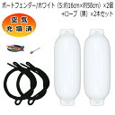 空気充填済 ボートフェンダー 16cm×58cm 2本 2個 Sサイズ ブラックロープ(片側アイ加工) 送料無料(沖縄県を除く) ポイント消化