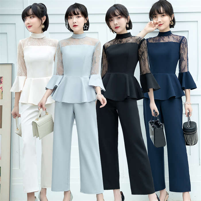 パンツドレス レディース スーツ 上下セット パーティドレス ママスーツ きれいめ 大きいサイズ トップス パンツ ワイドパンツ テーパードパンツ パンツスタイル フォーマル レース 長袖 花柄レース 結婚式 お宮参り 卒園式 卒業式 入園式 入学式 お宮参り 体型カバー