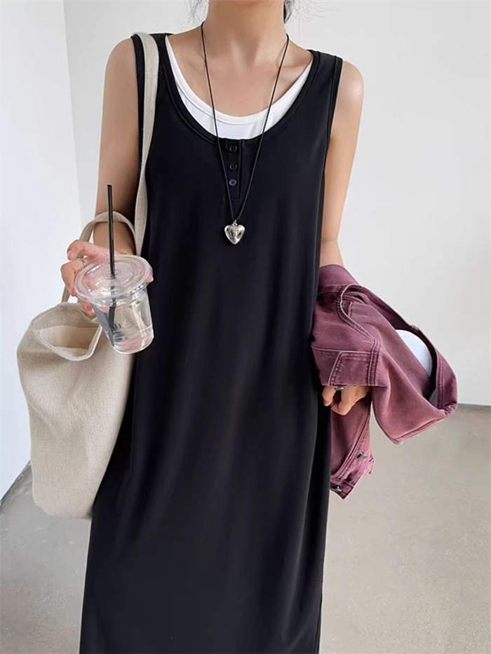 ワンピース レディース キャミソール タンクトップ インナーワンピース オールシーズン 春 夏 秋 冬 無地 ロング スウェット ノースリーブ フォーマル ペチコート ふんわり カジュアル オフィス 重ね着 レイヤード リラックス シンプル かわいい 普段使い 着回し