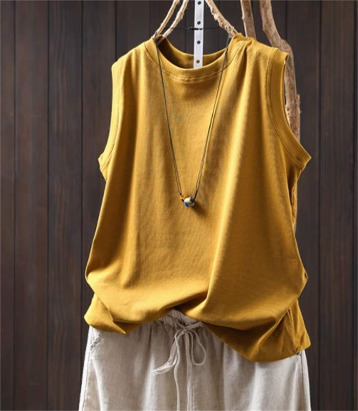 Tシャツ カットソー タンクトップ トップス ノースリーブ 丸首 クルーネック 春 夏 レディース レイヤード 涼感 UVカット ティーシャツ ゆったり 体型カバー 重ね着 無地 インナー コットン シンプル 涼しい おしゃれ 肌触りいい オフィス カジュアル 20代 30代 40代