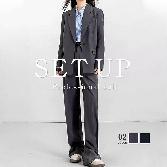 Other - セットアップ 卒業式 レディース ワイドパンツ スーツ 入学式 セレモニースーツ ジャケット かっこいい 春夏 パンツセットアップ ロングパンツ 通勤 パンツスーツ 上下セット トップス きれいめ 楽ちん おしゃれ 着回し抜群 大人 グレー ブラック S M L XL