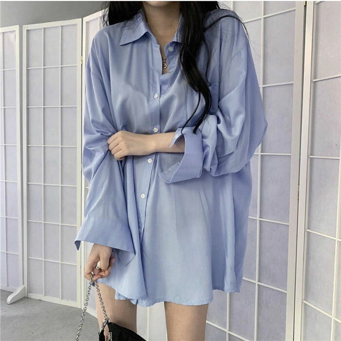 シャツ シャツワンピース レディース ワンピース シャツ ロング 長袖 ロングシャツ ブラウス チュニック 白シャツ uvカット UV対策 日焼け止め 紫外線対策 着回し 大人 ゆったり 長袖 大きいサイズ 白 オフィス 冷房対策 薄手 bobi-10010206 BOBI サンプル画像3