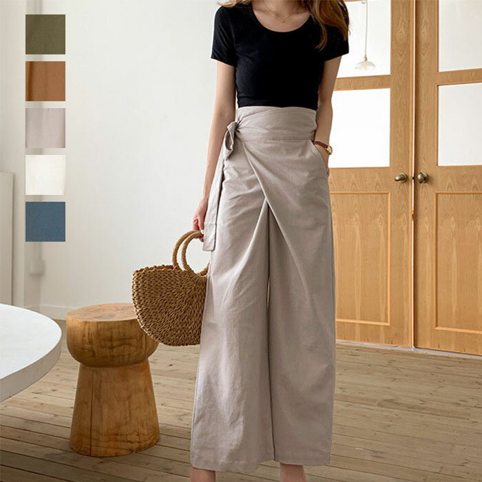 ワイドパンツ春夏レディースリネンパ...