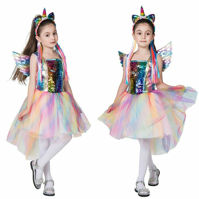 即納 ハロウィン 衣装 女の子 コスプレ 仮装 子供 ユニコーン ノースリーブ チュチュドレス キッズ ハロウィン コスプレ 衣装 変装 コスプレ衣装 仮装 ハロウィーン衣装 カチューシャ付き 110 120 130 140 150cmのサムネイル