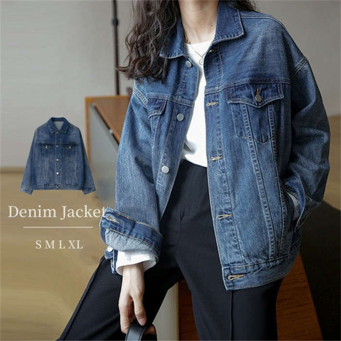 デニムジャケット レディース アウター ジャケット Gジャン デニム ジージャン ブルゾン デニム 綿 コットン 長袖 抜き襟 ショット丈 体型カバー 春 秋 春服 秋服 通学 普段着 お出かけ ママコーデ 着回し 大きいサイズのサムネイル