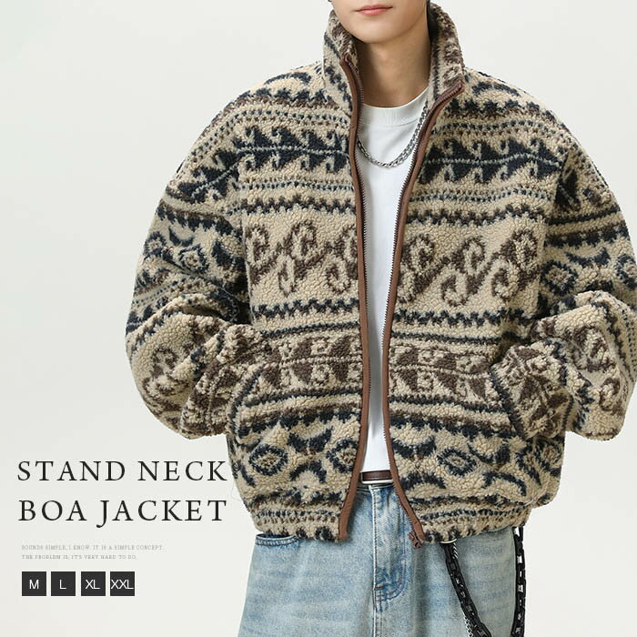 ペイズリーボアブルゾン LUXSTYLE（ラグスタイル） ブルゾン アウター ペイズリー柄ボアZIP