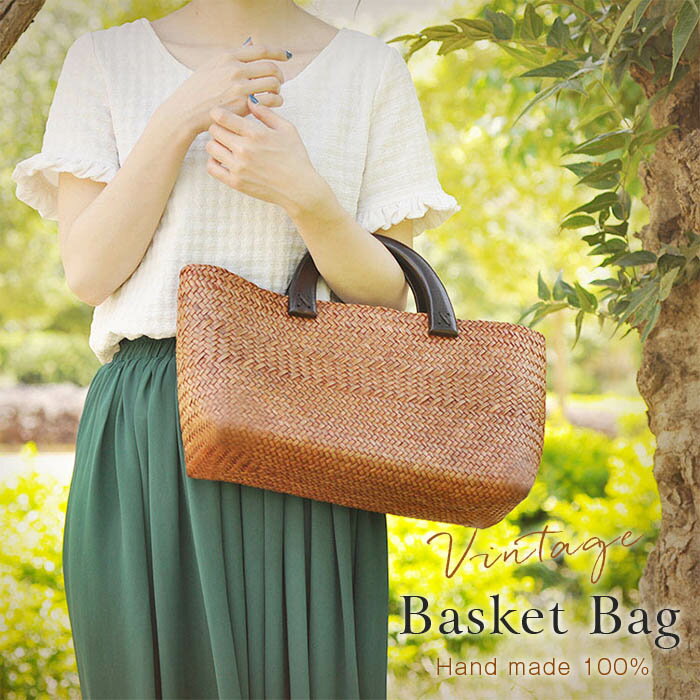 Tote Bag Type - かごバッグ トート カゴバッグ 籠バッグ おしゃれ 高見え カゴ 籠 天然素材 おしゃれ バスケットバッグ 可愛い 籐 ラタン ラタンバッグ ヴィンテージ風 ハンドバッグ バッグ バック カバン 鞄 BAG 夏バッグ 浴衣 スクエア リゾート 春夏