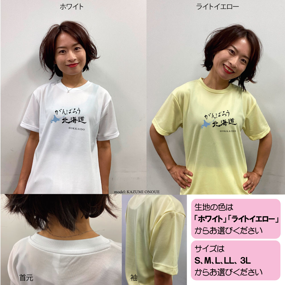 【郵送は送料無料】がんばろう北海道Tシャツ ポリエステル100 文字 おもしろ 面白 プレゼント メッセージ インスタ映え かわいい おしゃれ fight 励まし 元気 勇気 頑張る HOKKAIDO 前面 背面 地図 北海道地図 応援