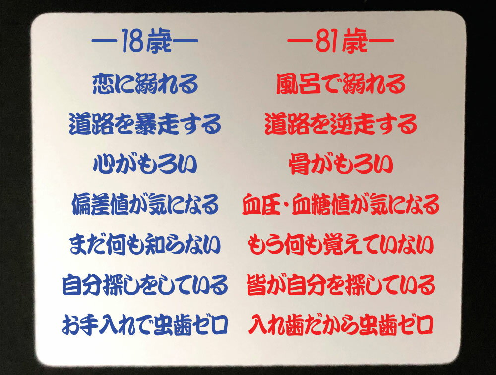 【郵送は送料無料】18歳と81歳の違いマウスパッド お笑い おもしろい 面白い ウケる　大ウケ　爆笑　雑学　蘊蓄　うんちく　豆知識　人気者 笑点