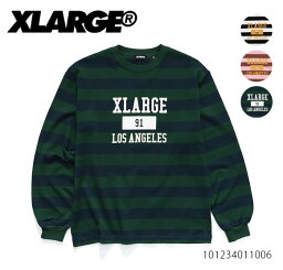 エクストララージ 服 メンズ エクストララージ【X-LARGE】101234011006 COLLEGE LOGO STRIPED L/S TEE ロンT 長袖 メンズ ボーダー クルーネック ロゴ ラージ ストリート ロングスリーブ【ネコポス発送】