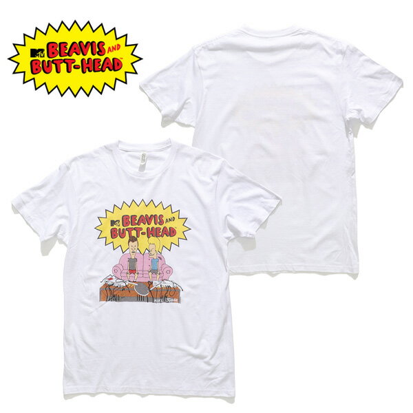 楽天ボブズ洋品店ビーバス・アンド・バットヘッド【BEAVIS AND BUTT-HEAD】WATCHING TV SS TEE Tシャツ 半袖 テレビアニメ MTV 少年 ギャグ メンズ レディース 正規品 WHITE ホワイト アメリカ【ネコポス発送】