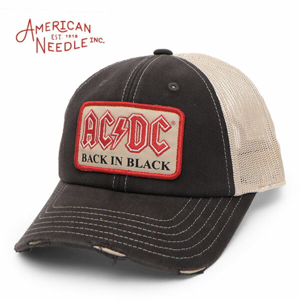 Rakuten - AMERICAN NEEDLE【アメリカンニードル】ACDC-MESH Orville Hat ACDC 帽子 キャップ メンズ レディース ユニセックス メッシュ ダメージ加工 顔料洗い加工 アメカジ スナップバック アメカジ ヴィンテージ Stone / Black【ネコポス発送】