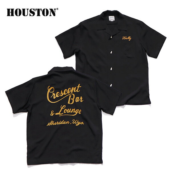 樂天商城 - ヒューストン【HOUSTON】41301BOWLING SHIRT (BAR) / ボウリングシャツ 半袖 メンズ トップス カジュアルシャツ 春夏 刺繍 厚み クラシック ブラック レーヨン100％ レイヤードスタイル 重ね着【送料無料】