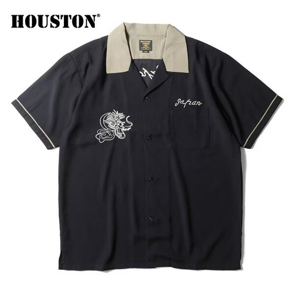 Rakuten - ヒューストン【HOUSTON】41310 SOUVENIR SHIRT(MAP) スーベニアシャツメンズ 半袖 半袖Tシャツ カジュアル　おしゃれ かっこいい アメカジ BLACK 春夏 レーヨン100％ 刺繍 バックデザイン ヴィンテージライク メンズファッション【送料無料】