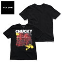 リーズン【REASON】CKY-24 CHUCKY チャッキー Tシャツ 半袖 TEE ロックT メンズ レディース トップス コットン 綿100% キャラクター イラスト ポップ コラボ ホラー映画 チャイルド・プレイ BLACK ブラック【ネコポス発送】