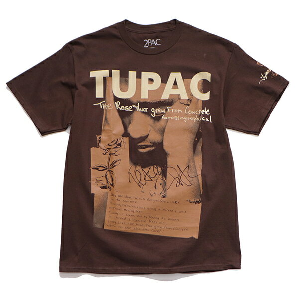 トゥーパック2P-BROWN TUPAC BROWN POETRY F/SL TEE 2PAC Tシャツ ロックT バンドT ヒップホップ グラフィックデザイン 公式ライセンスTシャツ フォトプリント the rose that grew from concrete 