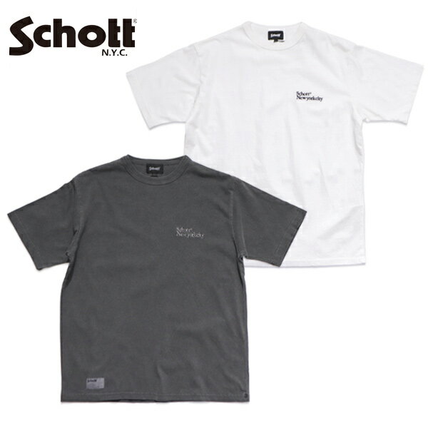 Rakuten - ショット【Schott】782-6134004 Schott NEW YORK CITY EMB. T-SHIRT ショット ニューヨークシティ 刺繍 Tシャツ コットン100% ブラック ホワイト 半袖 メンズ レディース 夏服 ティーシャツ カットソー トップス シンプル 無地 ワンポイント 【送料無料】