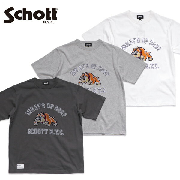 乐天商城 - ショット【Schott】782-6134014 WHAT'S UP DOG T-SHIRT ワッツアップ ドッグ Tシャツ コットン100% 半袖 メンズ レディース グレー ホワイト チャコール 夏服 ティーシャツ カットソー トップス 【送料無料】