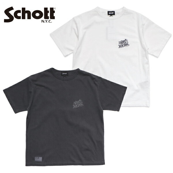 Rakuten - ショット【Schott】782-6134023 ARABESQU EMB. COMPACT T-SHIRT 半袖Tシャツ ティーシャツ カットソー トップス コットン100%メンズ レディース ヴィンテージ ブラック ホワイト シンプル ワンポイント 夏服 アラベスク 刺繍 コンパクト Tシャツ【送料無料】