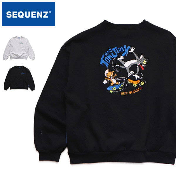 樂天商城 - シークエンズ【SEQUENZ】25770902 TJ SKATE BOARD C/N SWEAT トムとジェリー スウェット クルーネック 刺繍 裏起毛 ブラック BLACK アッシュグレー ASH 長袖 バックデザイン 秋服 冬服 ユニセックス メンズ レディース キャラクター カジュアル【送料無料】
