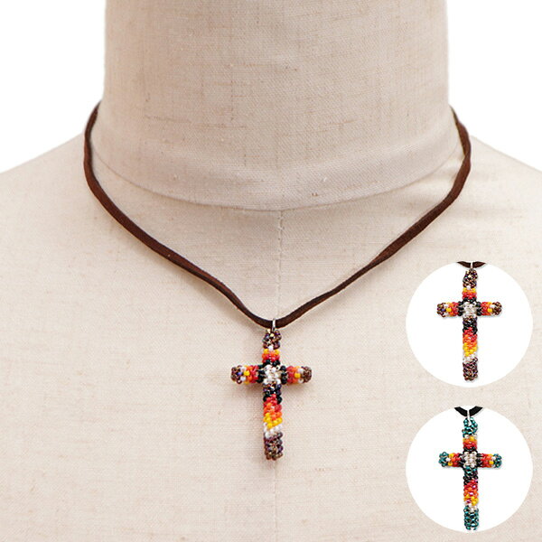 樂天商城 - インディアンジュエリー【Indian Jewelry】ネックレス ビーズワークネックレス クロス 十字架 BLACK BROWN ユニセックス メンズ レディース 小物 アクセサリー プレゼント【ネコポス発送】