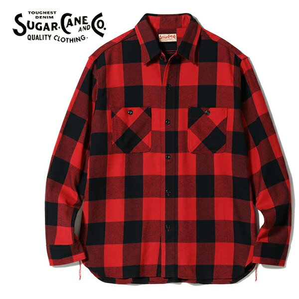 シュガーケーン【SUGAR CANE】SC29357 TWILL CHECK WORK SHIRT チェックシャツ ツイルチェック ワークシャツ バッファローチェック ネルシャツ ヴィンテージ シャツ メンズ MENS 男性 コットン 綿100％ 日本製 RED レッド チェック柄 トップス【送料無料】