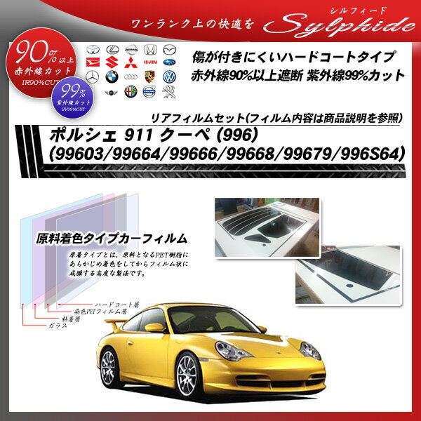 ポルシェ 911 クーペ (996) (99603/99664/99666/99668/99679/996S64) シルフィード リアセット カット済みカーフィルム UVカット スモーク 2