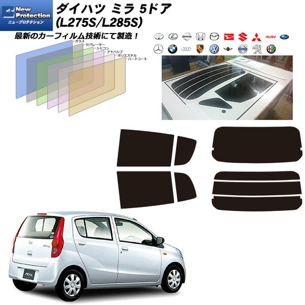 ダイハツ ミラ 5ドア (L275S/L285S) ニュープロテクション 熱整形済み一枚貼りあり リアセット カット済みカーフィルム UVカット スモーク