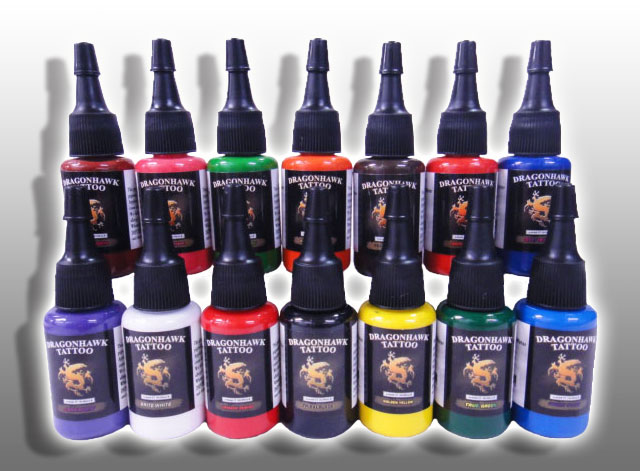 【DRAGON-HAWK】 インク （15ml） 全14色セット　【TATTOO / tattoo / タトゥー / 入れ墨 / 入墨 / 刺青 / トライバル / タトゥーマシン / タトゥーキット / タトゥー用品 / タトゥーセット / タトゥーニードル / タトゥー針】