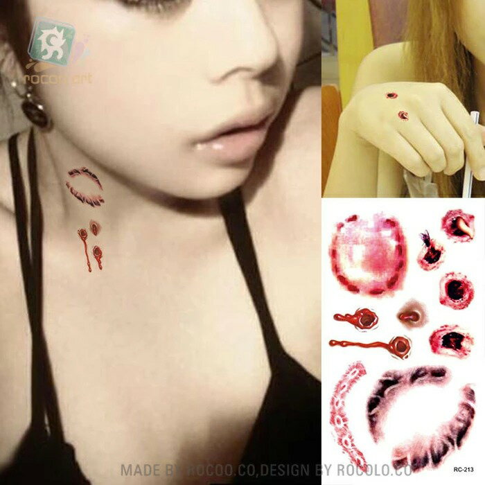 タトゥーシール 7枚セット ハロウィン 血 キズ 傷 特殊メイク 仮装 ボディシール ゾンビ ナース ステッカー クモ 傷口 コスプレ おしゃれ urk