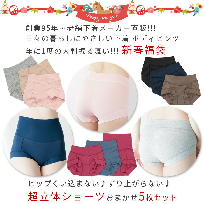 完売御礼【クーポン利用で1,000円OFF】2026年新春福袋 超立体ショーツ 5枚セット 最高級スーピマコットン ショーツ セット 福袋 綿 ボクサーパンツ M/L/LL選択可 レディース パンツ 下着メーカー直販 数量限定